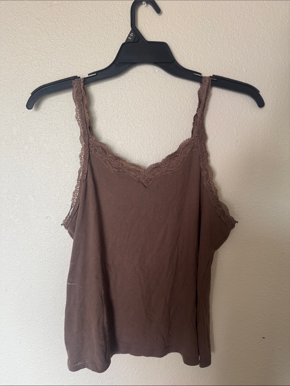 SO Brown Lace-Trim Ribbed Camisole